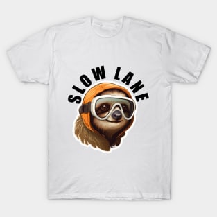 Sloth Wearing Ski Goggles - Slow Lane (Black Lettering) T-Shirt